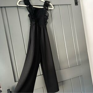 Girls’ Elegant Black Lace Trim Jumpsuit